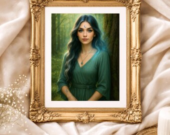 Forest Moon Witch – Enchanted Green Goddess Art Print
