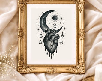 Crescent Heart – Dark Celestial Anatomy Art Print