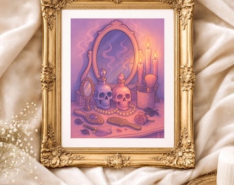 Gothic Vanity – Witchy Skull Perfume & Candle Art Print