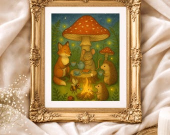 Woodland Tea Party – Whimsical Animal Art Print for Cozy Homes