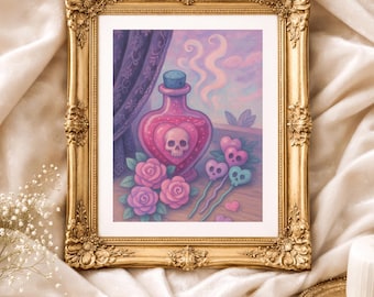 Pastel Goth Potion Bottle Art Print – Skull Illustration