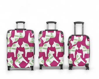 Hot Pink Dala Horse Hard-Shell Suitcase: Three sizes, Scandinavian-Swedish Inspired