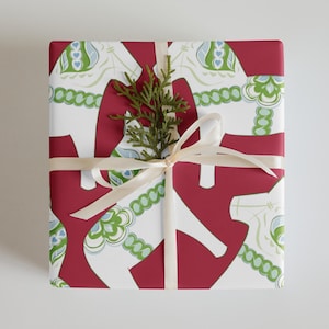 Scandinavian Christmas Premium Matte Wrapping Paper - Three Large Sheets - Traditional Dala Theme in Classic Good Jul Colors Red and Green.
