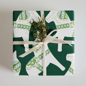 Scandinavian Christmas Dala Horse Matte Wrapping Paper - 3 Sheets. Traditional Swedish God Jul Red & Green. Several More Options in Store.