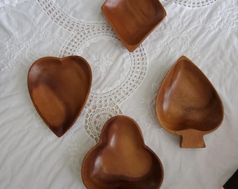 Vintage MCM Playing Card Suit - Wooden Snack Bowls - Set of 4