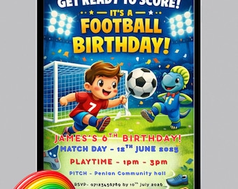 Invitación de cumpleaños editable de fútbol, fiesta infantil (descarga digital, plantilla de Canva)
