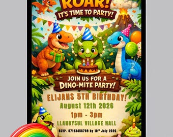 Invitación de cumpleaños de dinosaurio / Plantilla editable de Canva / Descarga digital de invitación de cumpleaños de Dino-Mite