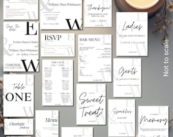 Paquete de papelería moderna para bodas / Diseño en blanco y negro (descarga digital)