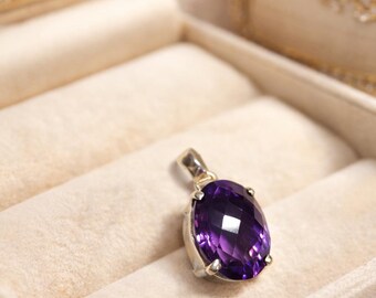 Oval Purple Amethyst Pendant, Handmade Sterling Silver Gemstone Jewelry, Minimalist Gift