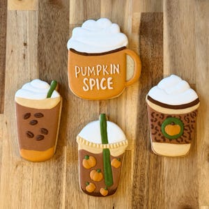 Fall Beverages Cookie Cutter Set | Spice Mug Latte, Iced Coffee Bean, Patch Frappe & Pumpkin Latte | Seasonal Baking Molds