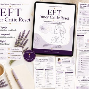 Könnte beinhalten: Ein 13-seitiges, druckbares EFT Inner Critic Reset Arbeitsbuch mit 7 gezielten Klopfpraktiken. Der digitale Download enthält Seiten zu Selbstkritik, Perfektionismus, Vergleich, Schuldgefühlen, Angst vor Urteilen und dem Gefühl, nicht genug zu tun.