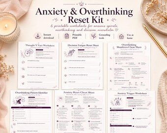 CBT Anxiety Reset Kit | Printable Worksheets for Overthinking, Decision Fatigue (Digital Download)