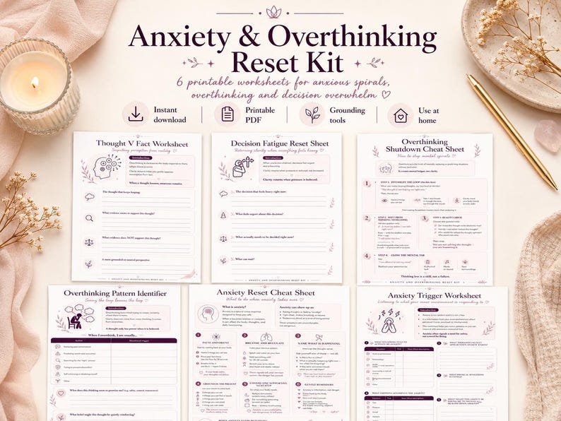 CBT Anxiety Reset Kit | Printable Worksheets for Overthinking, Decision Fatigue (digital ...