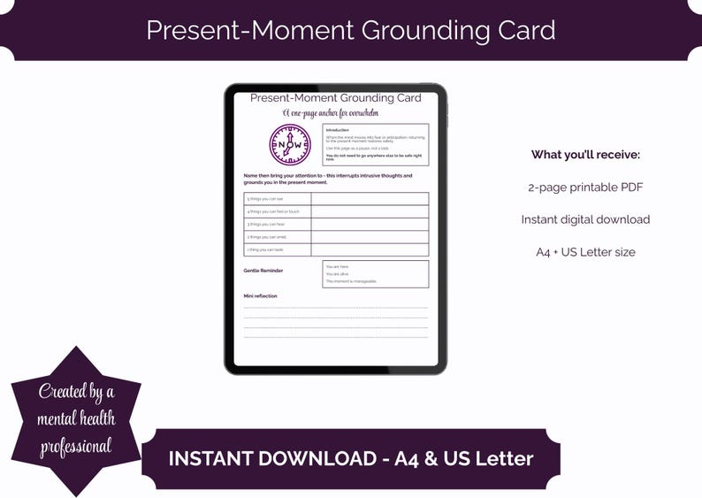 Present Moment Grounding Exercise | Calm Anxiety Now | Printable ...