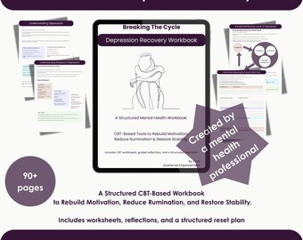 Depression Workbook | 30 Day Reset | CBT Worksheets for Depression | Mental Health Self Help Workbook | Therapy Tools Printable