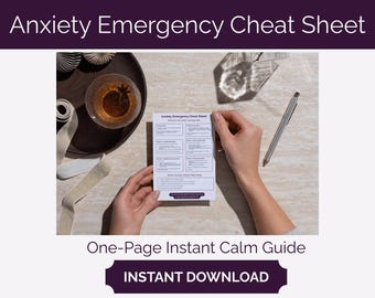 Anxiety Emergency Cheat Sheet | Instant Calm Guide | Printable Anxiety Relief PDF | Overthinking & Panic Support