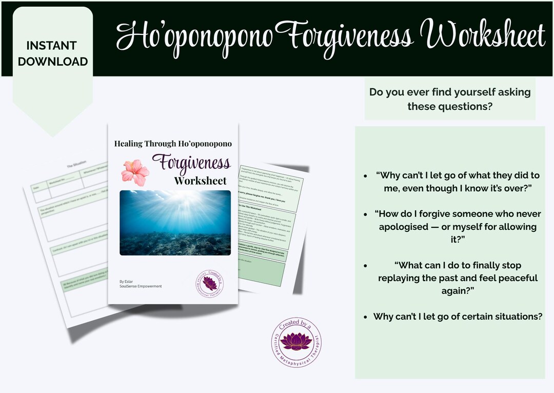 Ho'oponopono Forgiveness Worksheet: Healing Therapy (PDF) - Etsy