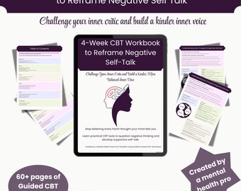 CBT Workbook for Negative Self Talk | Inner Critic Journal | Cognitive Behavioural Therapy Worksheets