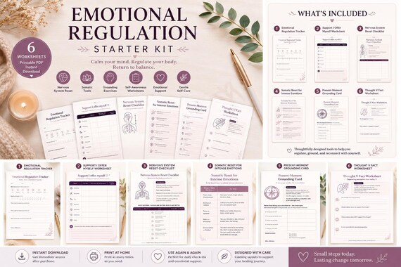 Emotional Regulation Toolkit | Nervous System Reset Worksheets | Somatic Grounding Cards | Anxiety Coping Skills Printable