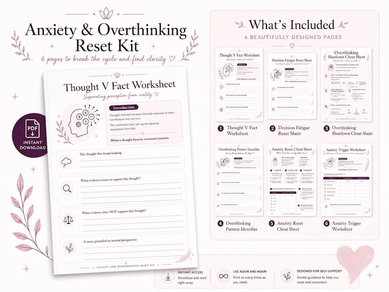 CBT Anxiety Reset Kit | Printable Worksheets for Overthinking, Decision Fatigue (digital ...