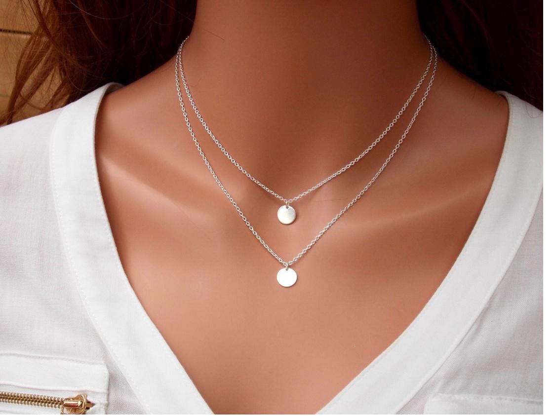 Set of 2 Layered Necklaces, silver initial necklace, Long Personalized Pendant Necklace, Personalized Jewelry, Dainty, minimaliste Necklace