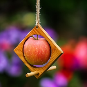 Handmade Wooden Apple Bird Feeder: Eco-Friendly Garden Decor