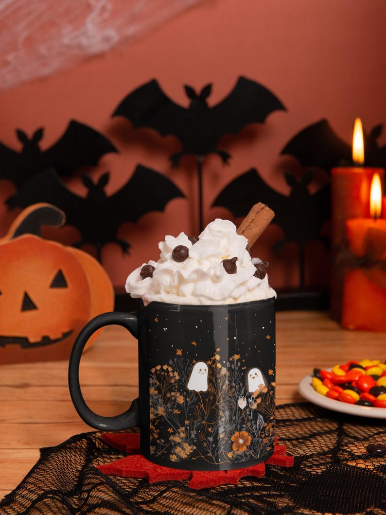 Cute Ghost Mug, Spooky Stars Night Sky Coffee Cup image 5