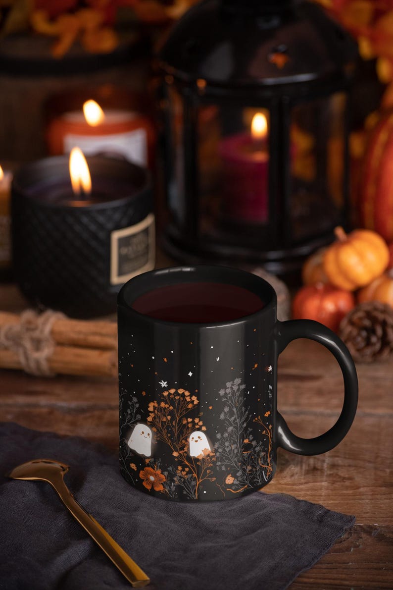 Cute Ghost Mug, Spooky Stars Night Sky Coffee Cup image 3