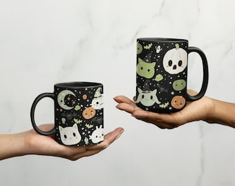 Kawaii Ghost and Pumpkin Mug: Pastel Goth Halloween Coffee Cup