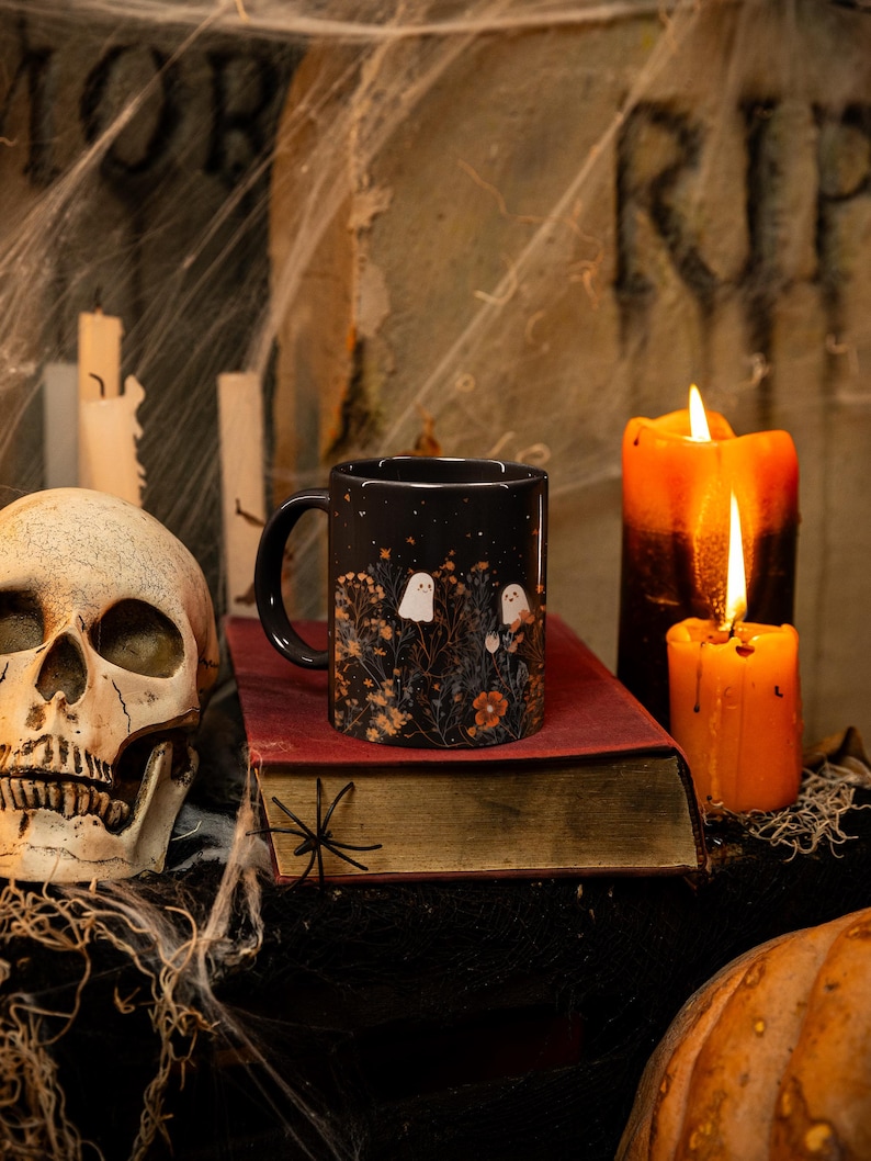 Cute Ghost Mug, Spooky Stars Night Sky Coffee Cup image 6