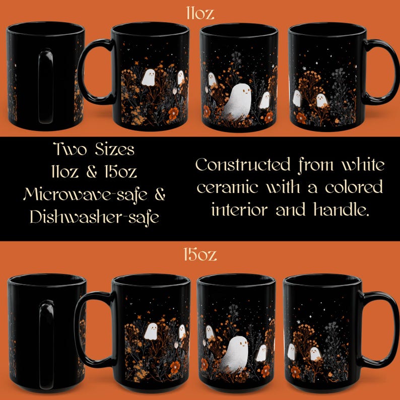Cute Ghost Mug, Spooky Stars Night Sky Coffee Cup image 2