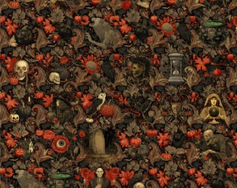 Halloween Gothic Blanket: Skulls, Pumpkins & Ravens - Witchy Home Decor