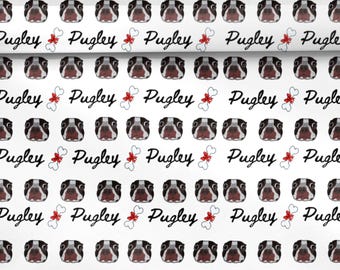 Pug Christmas Wrapping Paper, Dog Gift Wrap, Personalized