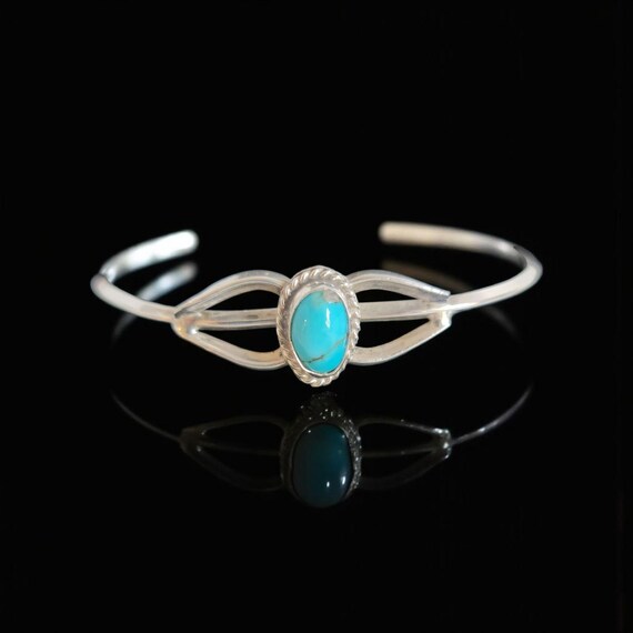 Modern Split Silver Turquoise Cuff | Sterling Sil… - image 1