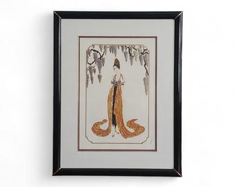 Erté "Peacock Feather Gown" Signed Serigraph 1985 - Foil Embossed Art Deco Print - Roman Numeral Edition CXXII/CL - Large Custom Framed