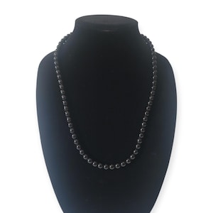 Black Onyx Bead Necklace, 24-inch with Screw Barrel Clasp