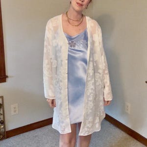 Vintage 90s Sheer White Floral Bridal Duster | Romantic Ethereal Coquette Balletcore Cardigan