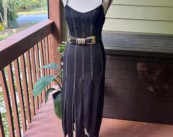 Vintage Betsy & Adam Black Beaded Y2K Goth Fairycore Prom Dress