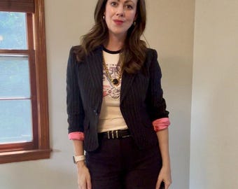 Vintage Y2K Polo Jeans Co Ralph Lauren Cropped Linen Pin-Striped Blazer