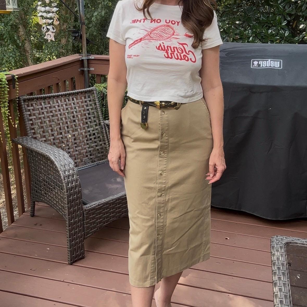 Khaki Button Front Skirt