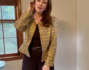 Vintage 90s Maggy London Gold Metallic Silk Blazer