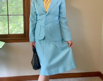 Vintage 60s Mod Sky Blue Skirt Suit, Handmade One of One Piece