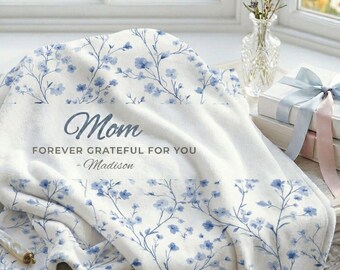 Personalized Vintage Floral Mom Blanket Kids Names Custom Message Family Monogrammed Throw Mother's Day Gift from Children Sentimental Gift