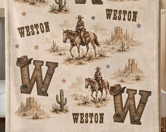 Cowboy Blanket with Monogram Name for Baby Boy Personalized Newborn Name Wrap Baby Boy Toddler Western Theme Heirloom Baby Shower Gift