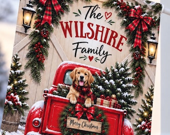 Personalized Christmas Flag Dog Design Monogram Garden Front Porch Holiday Decoration Custom Family Name Outdoor Yard Patio Welcome Sign