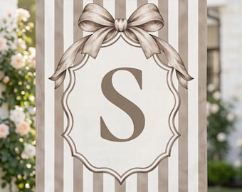 Monogram Garden Flag with Custom Initial Letter Double Sided Housewarming Gift From Realtor Personalized Striped Banner with Bow New Home