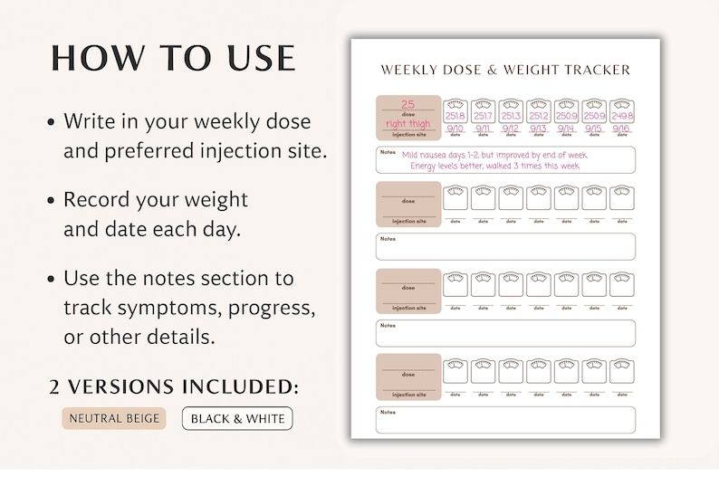 Weekly Weight Loss Tracker Progress Journal for GLP-1 Injections ...