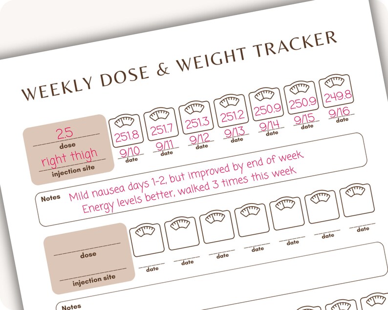 Weekly Weight Loss Tracker Progress Journal for GLP-1 Injections ...