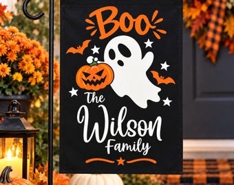 Halloween Garden Flag Outdoor Display Family Name Custom Design Pumpkin Fall Decoration Welcome Sign For Halloween Garden Decor with Ghost