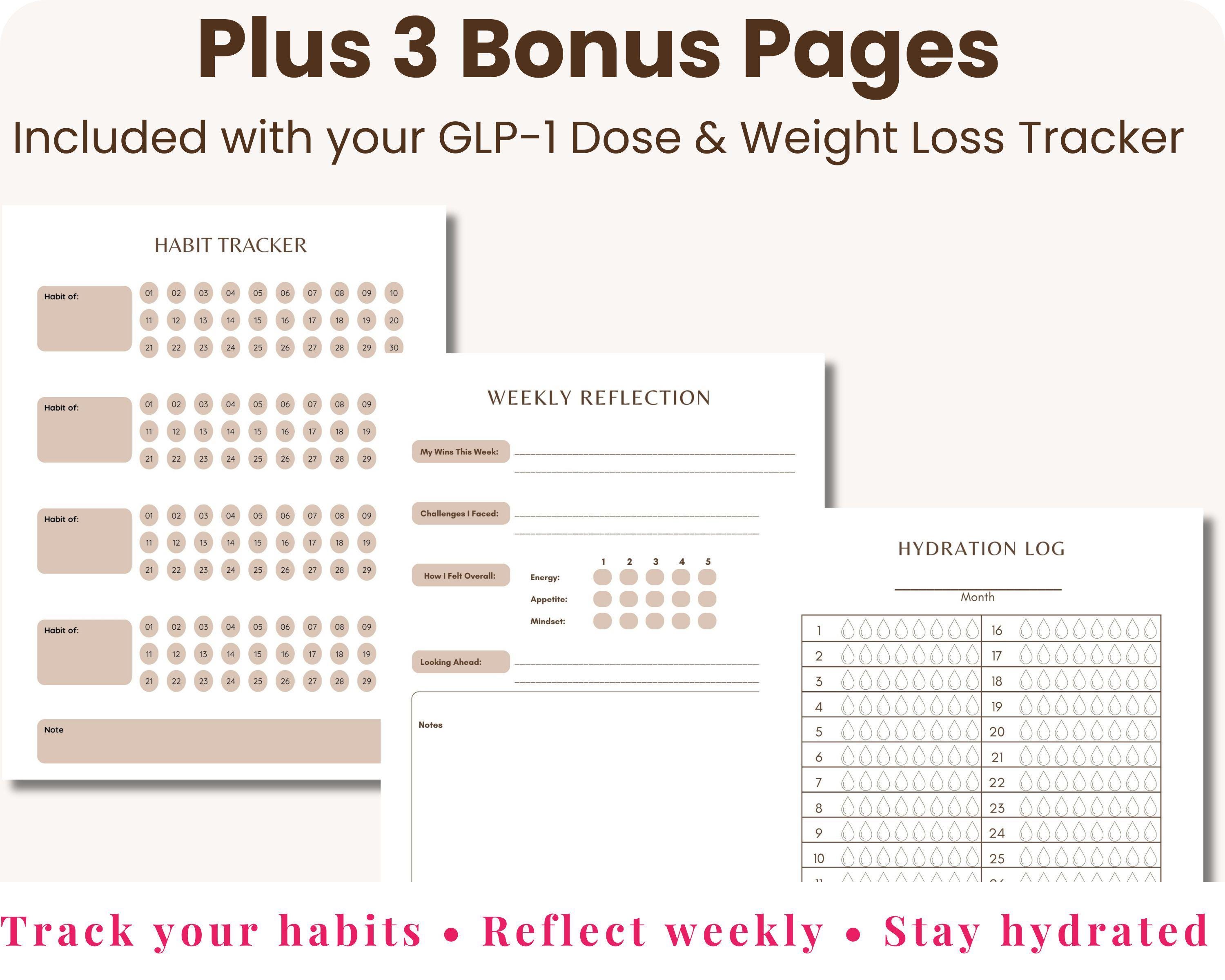 Weekly Weight Loss Tracker Progress Journal for GLP-1 Injections ...